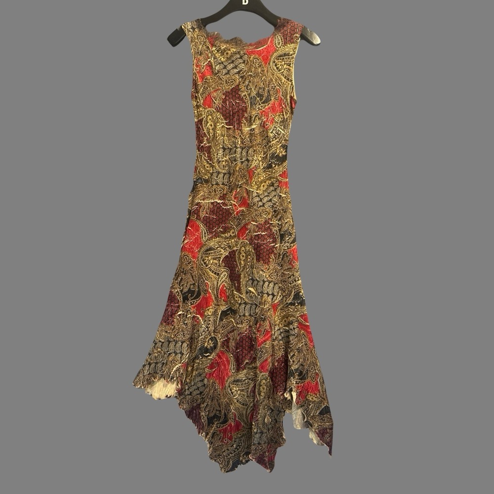 Y2K KOMAROV Crinkle Midi Slip Dress Asymmetrical Hem Size M Fairy Grunge Bias - Picture 3 of 11